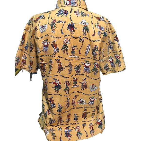Kahala Hawaiian Men's Christmas Santa Short Sleeve Shirt Hula Girls Reindeer Med - Picture 3 of 12